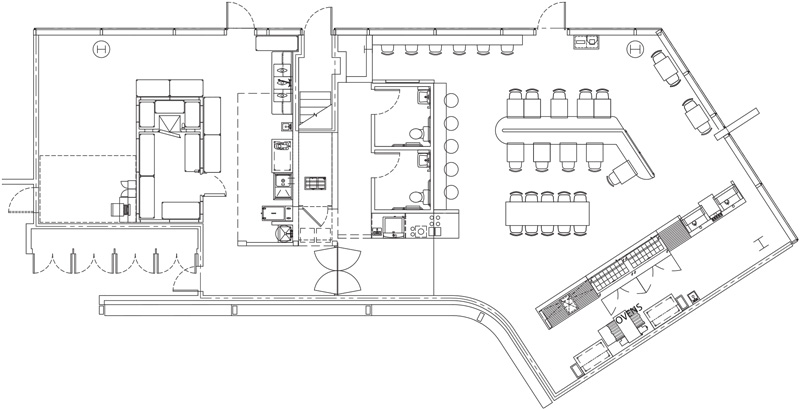 Floor plan for the Cambridge, Mass., Oath Pizza unit.