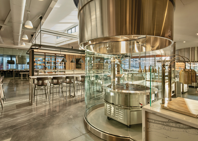  Morrison Dining's West Side Market features the plancha grill, which is used for production. Image by Melissa Hom, courtesy of Cornell University