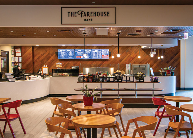 Quest Foodservice Management favors stations that can flex throughout the day, changing from perhaps a coffee shop to a deli to a happy hour bar. Image of The Fairhouse Cafe courtesy of Morgan Scofes Photography