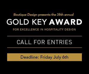 Boutique Design presents the 38th annual Gold Key Award for Excellence in Hospitality design. Call For Entries. Deadline: Friday, July 6th.