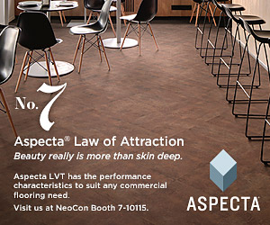 Aspecta by Metroflor. Number seven Aspecta Law of Attraction. Beauty really is more than skin deep. Aspecta LVT has the performance characteristics to meet any commercial flooring need. Visit us at NEOCON Booth 7-10115.