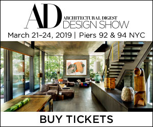 Architectural Digest Design Show. March 21-24, 2019. Piers 92 and 94, New York City. Buy Tickets.