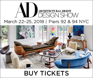 Architectural Digest Design Show. March 22-25, 2018. Piers 92 and 94 New York City. Buy Tickets Now.